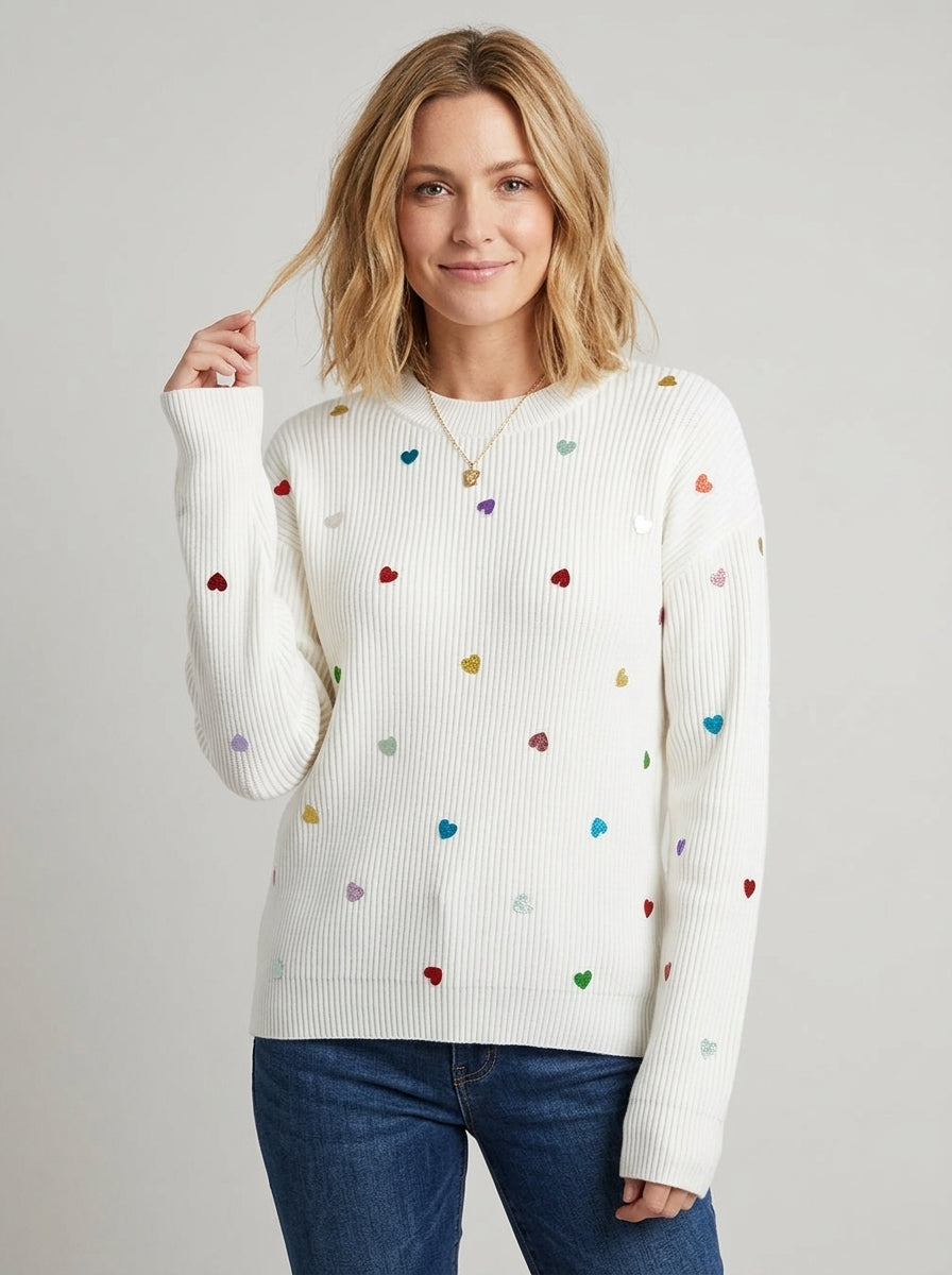 Tahlia | Pull à paillettes en forme de cœur pour femme – col rond, manches longues