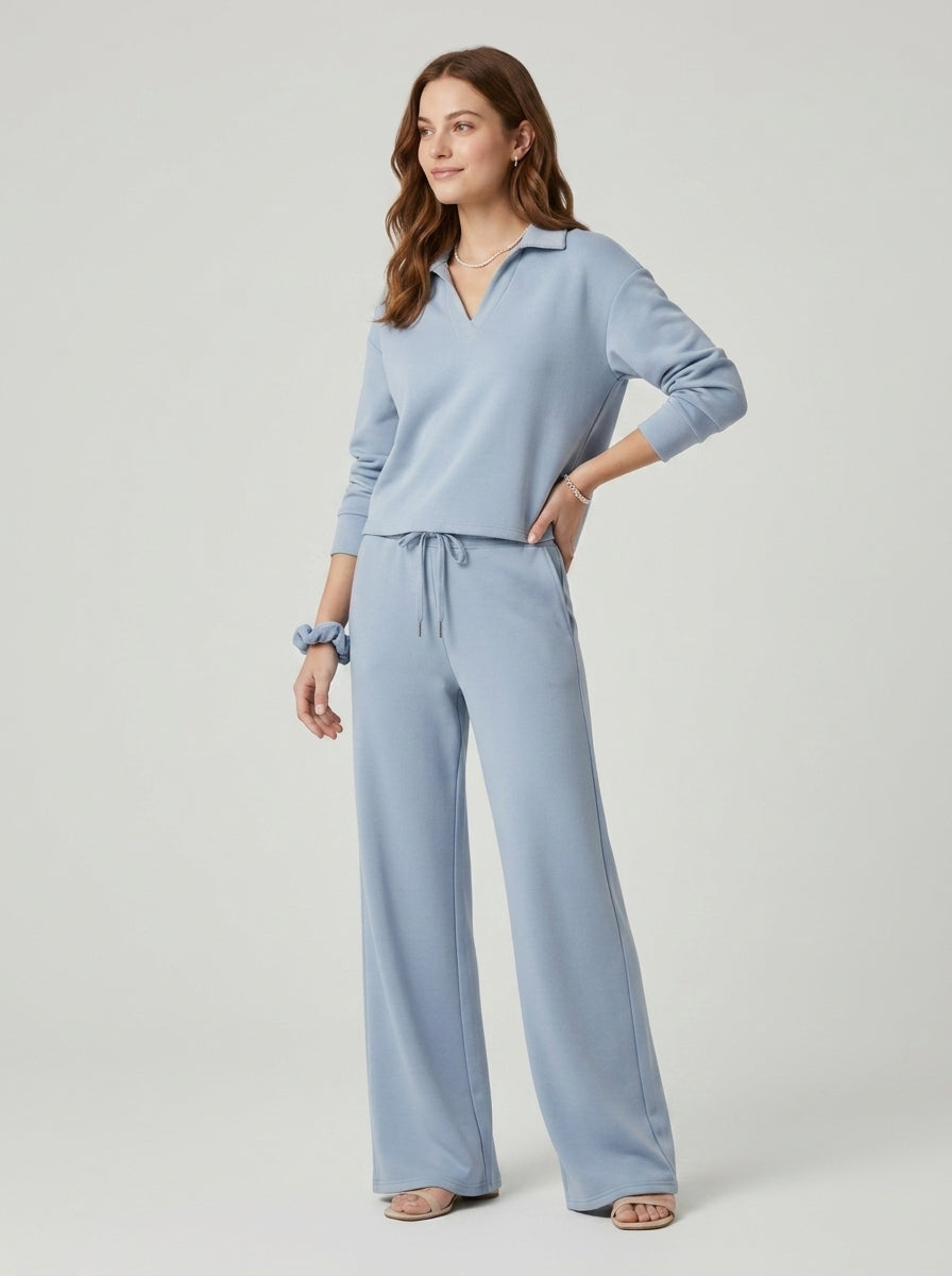 Rhoselle | Ensemble 2 pièces pour femme : haut à col en V et pantalon à jambes larges