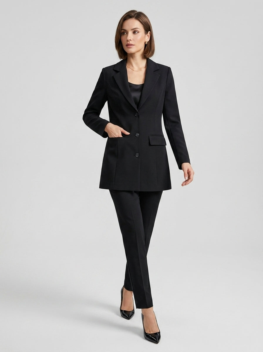 Zorielle | Blazer long pour femme à revers cranté et fermeture à boutons sur le devant