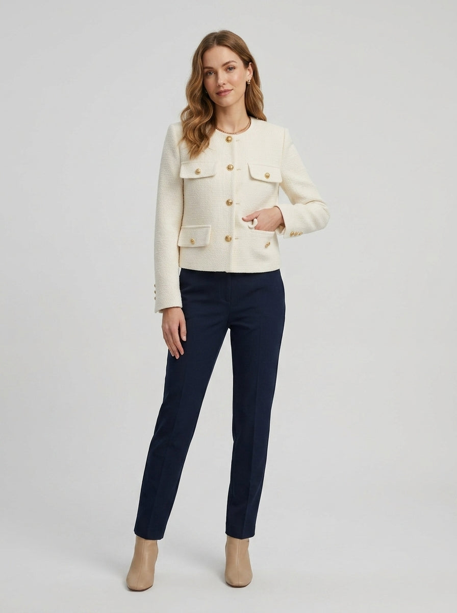Zafielle | Veste courte pour femme avec fermeture boutonnée et poches à rabat