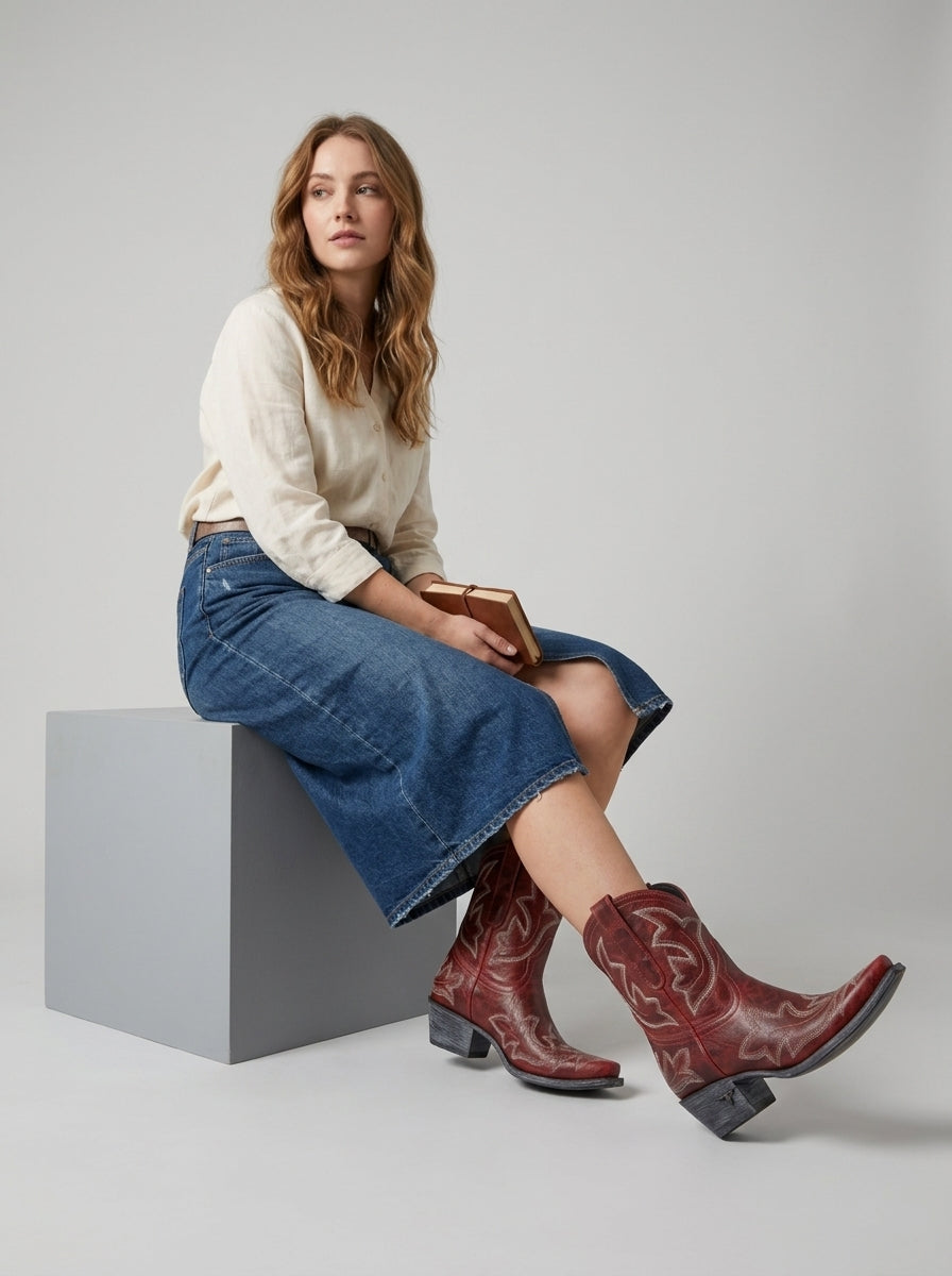 Aramelle | Bottines brodées pour femme, style décontracté inspiré de l’Ouest