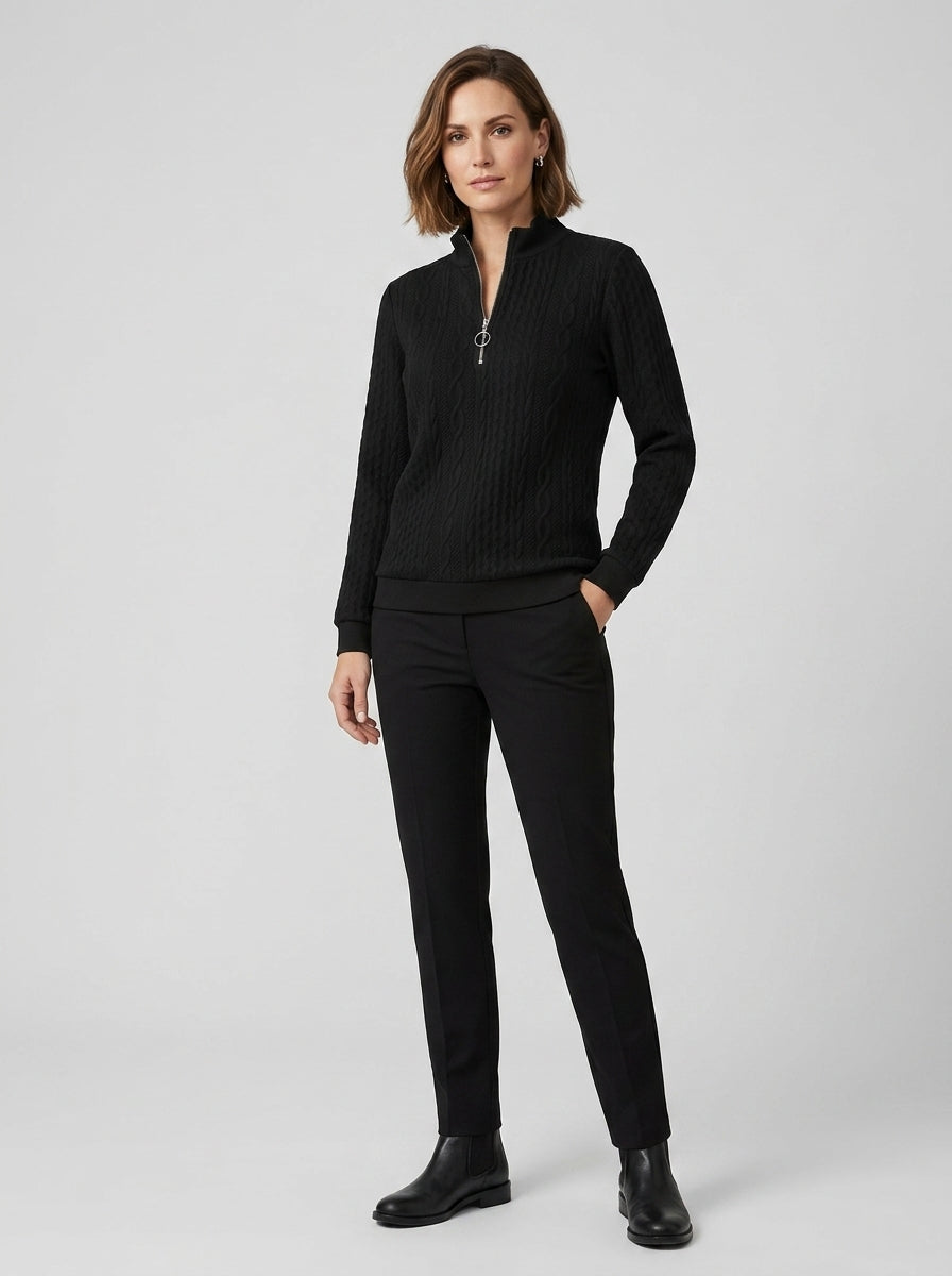 Aurielle | Pull en maille torsadée pour femme, col zippé et design texturé