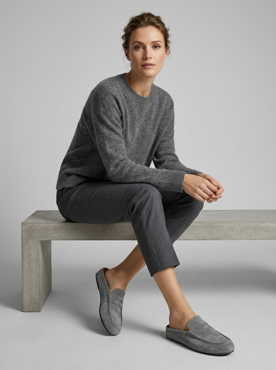 Anara | Mocassins mules pour femmes en daim – Bout rond, chaussures à enfiler pour tous les jours