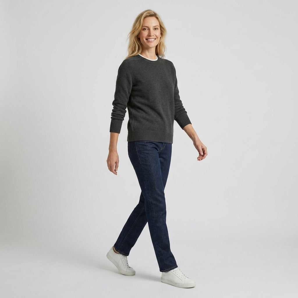 Elaria | Pull en maille pour femme – Col rond, manches longues, poignets et ourlet côtelés