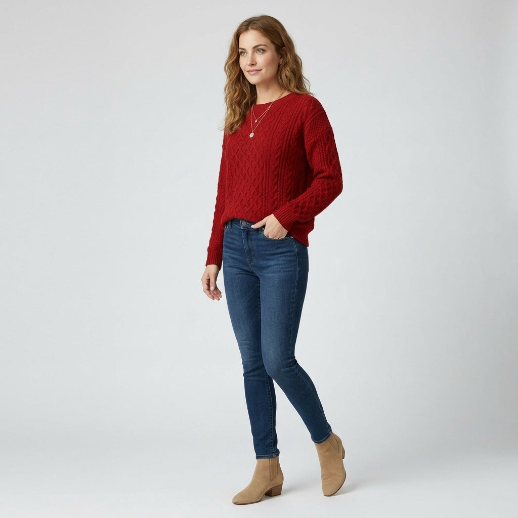 Séraphine | Pull en Maille Torsadée pour Femme – Col Rond