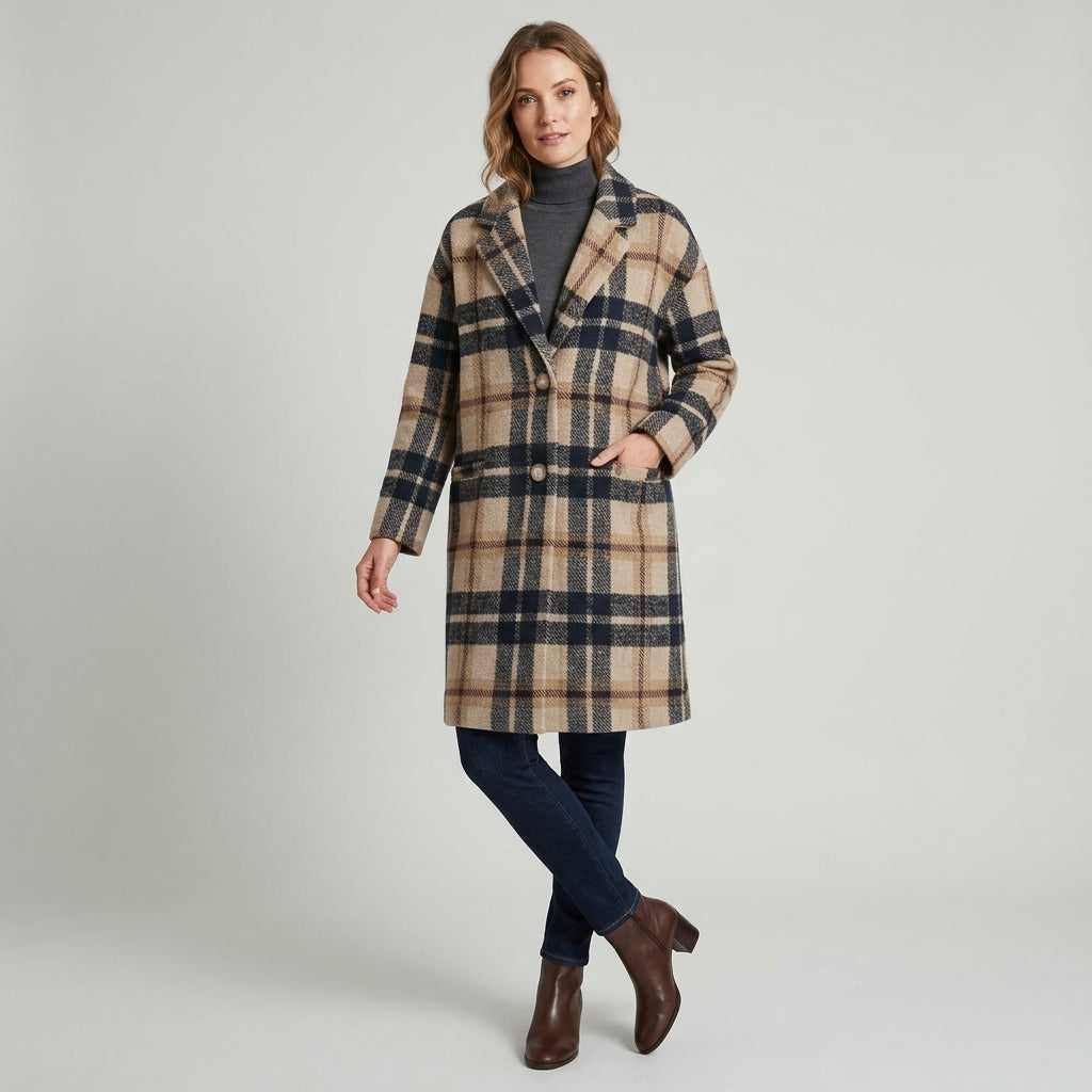 Valora | Long manteau pour femme – Fermeture boutonnée, col à revers
