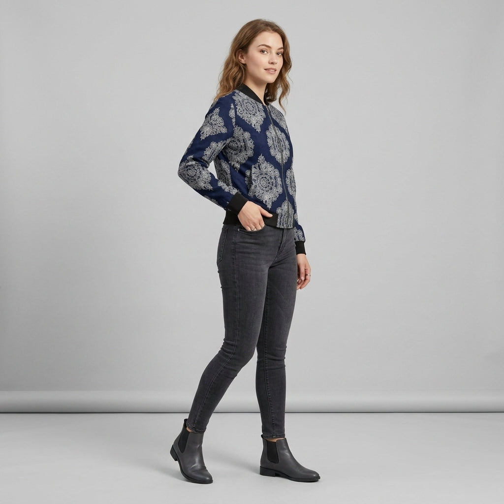 Celestina | Blouson bomber fleuri pour femme – Fermeture zippée, veste imprimée décontractée