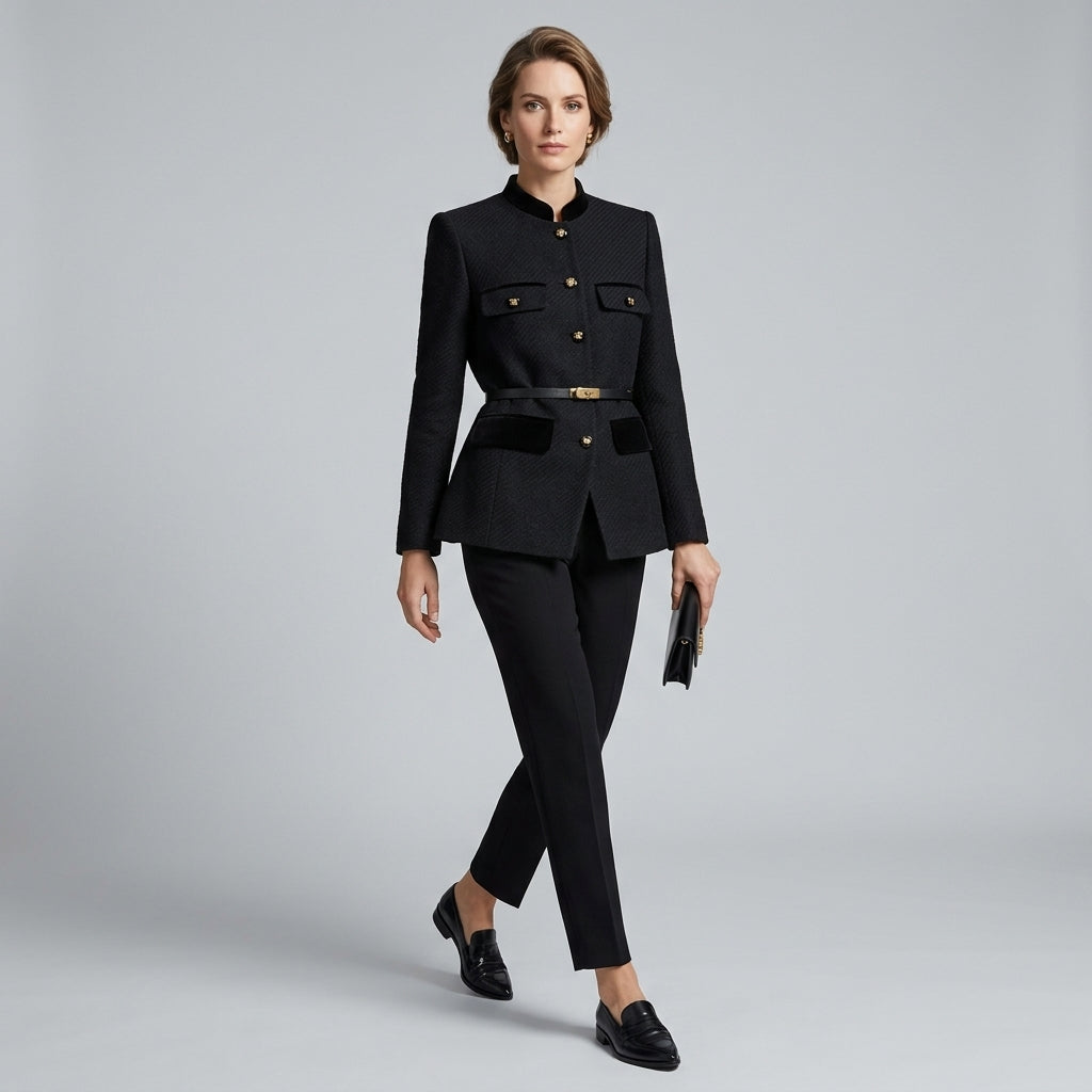 Cressida | Blazer cintré pour femme – Taille ceinturée, fermeture boutonnée sur le devant