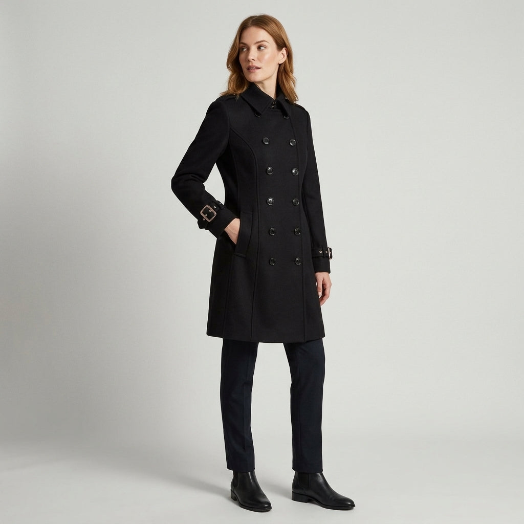 Velmielle | Manteau long pour femme – Fermeture boutonnée croisée