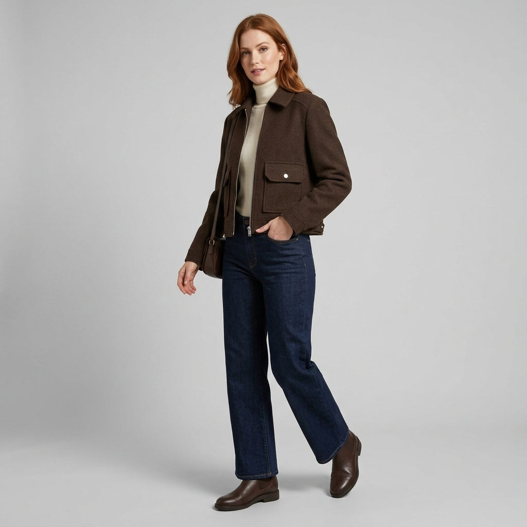 Cybele | Blouson aviateur zippé pour femme – Col à revers ajusté, manches longues