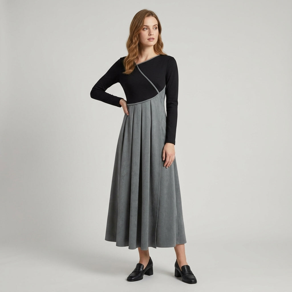 Demelza | Robe midi à blocs de couleur pour femme – manches longues