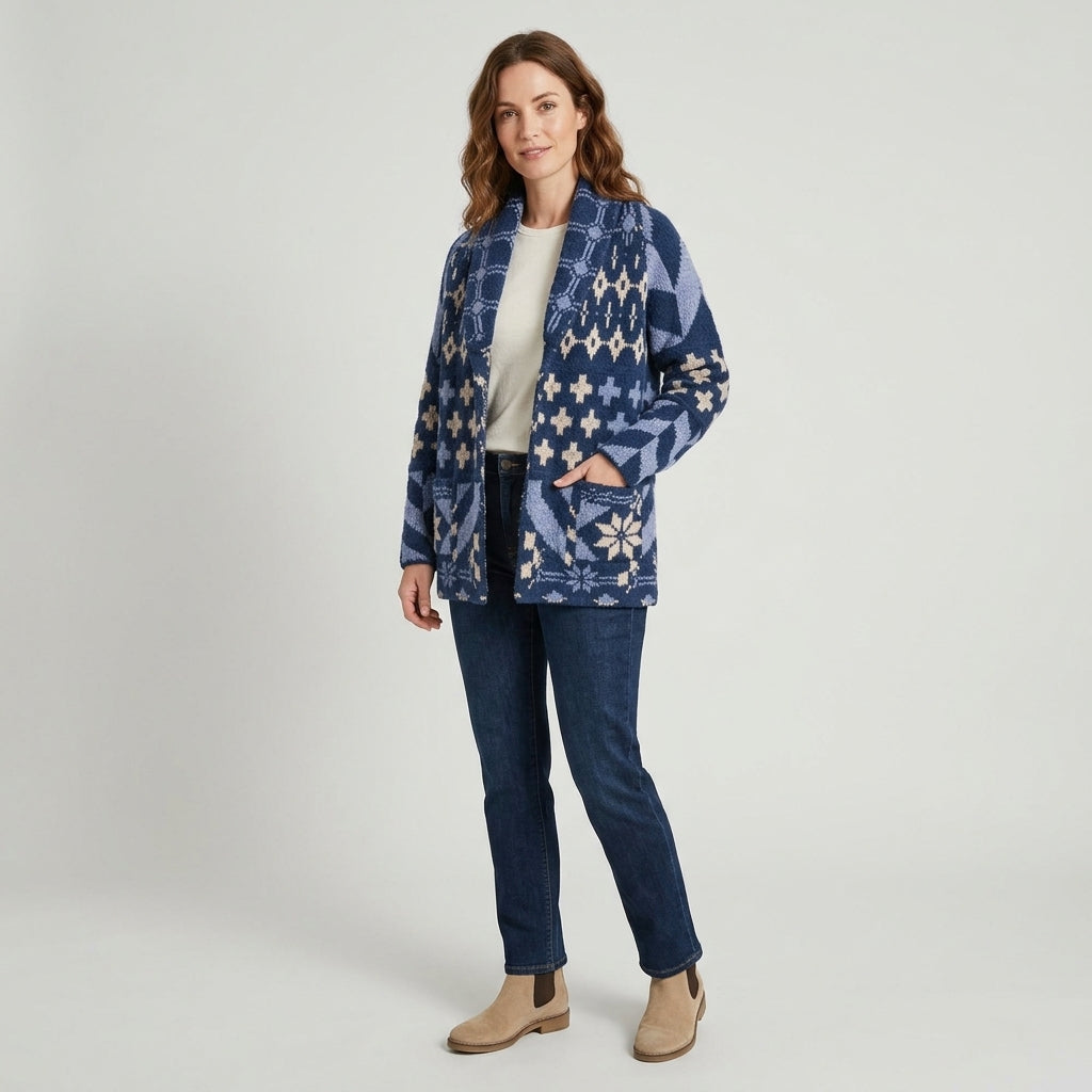 Elorielle | Cardigan en maille à motifs pour femme – Fermeture à boutons sur le devant, col montant