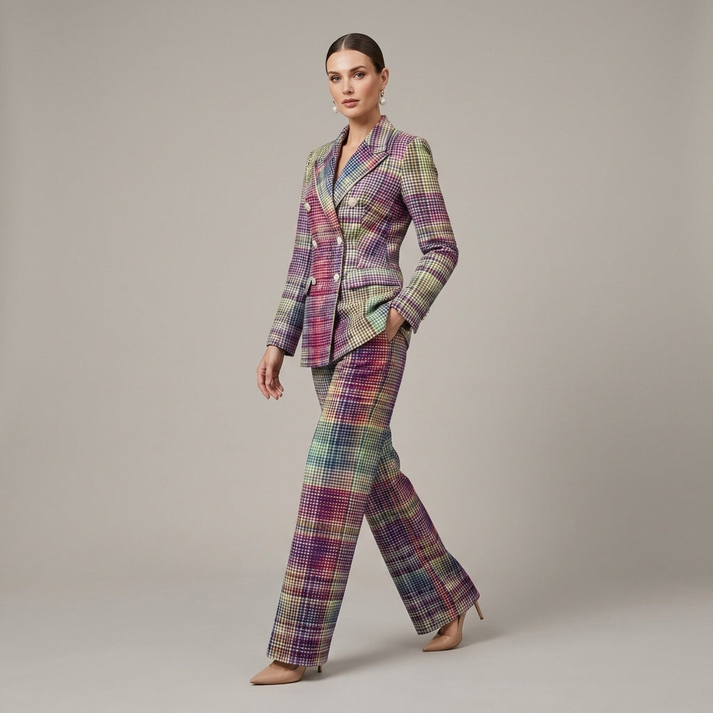 Dione | Ensemble tailleur deux pièces pour femme – Blazer à double boutonnage, pantalon à jambes larges