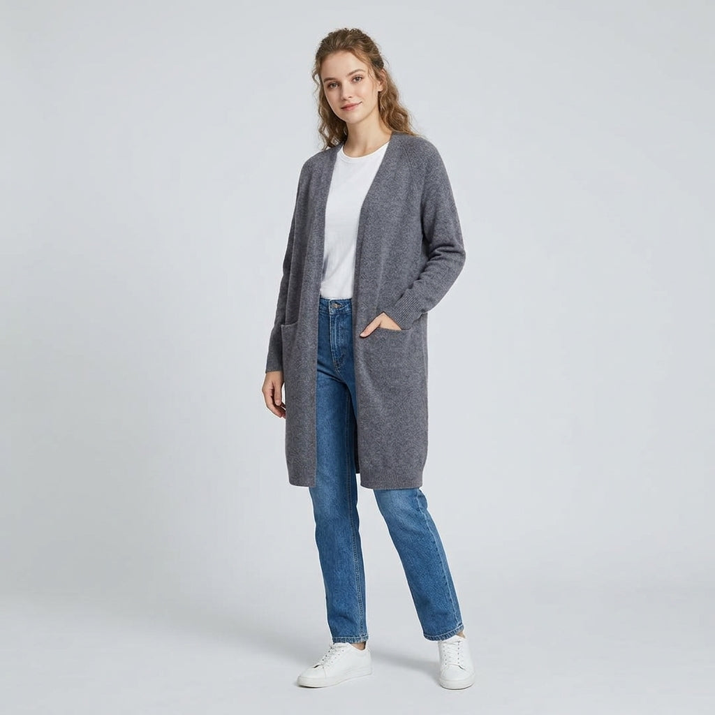 Bellavyn | Manteau long en cachemire pour femme – Cardigan de luxe à ouverture sur le devant