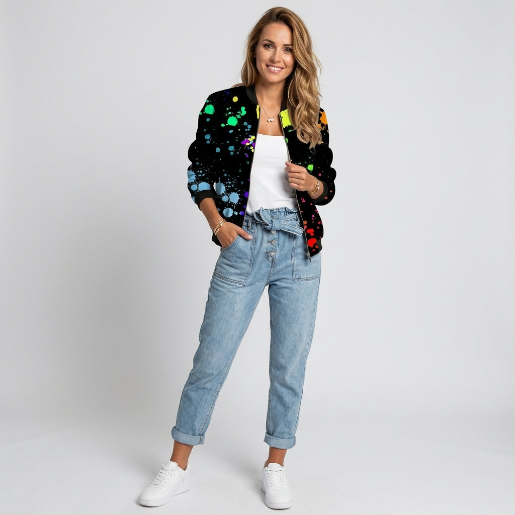 Cerelune | Blouson aviateur à imprimé floral pour femme – Blouson décontracté à fermeture éclair