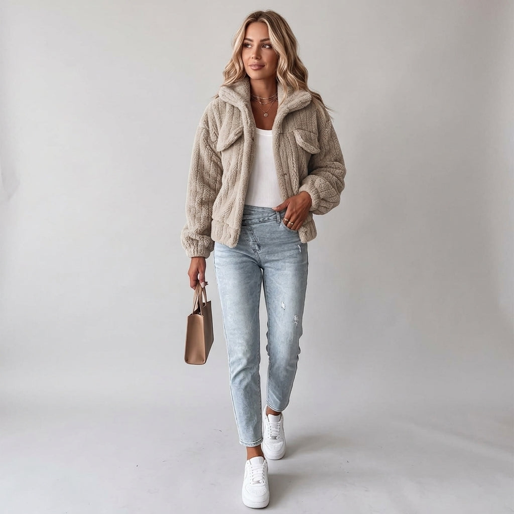 Kaeluna | Veste Teddy pour femme – Col rabattu, manches longues