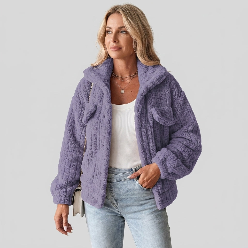 Kaeluna | Veste Teddy pour femme – Col rabattu, manches longues