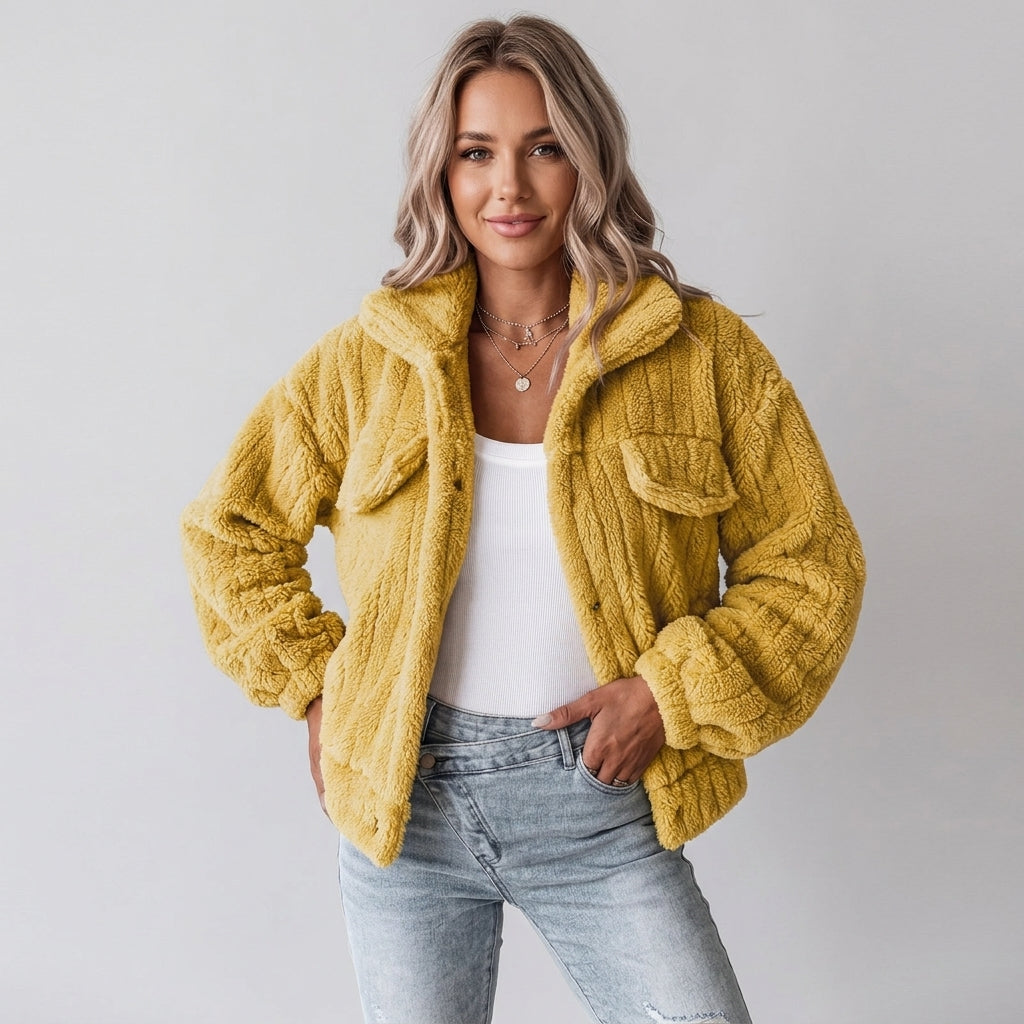 Kaeluna | Veste Teddy pour femme – Col rabattu, manches longues
