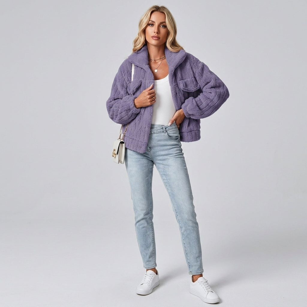 Kaeluna | Veste Teddy pour femme – Col rabattu, manches longues