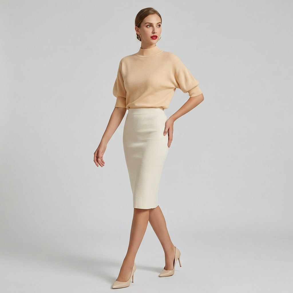 Halenora | Haut texturé pour femme – Couleur unie, col montant