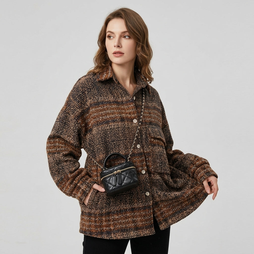 Seralyn | Manteau en tweed à carreaux pour femme – Veste mi-longue boutonnée sur le devant