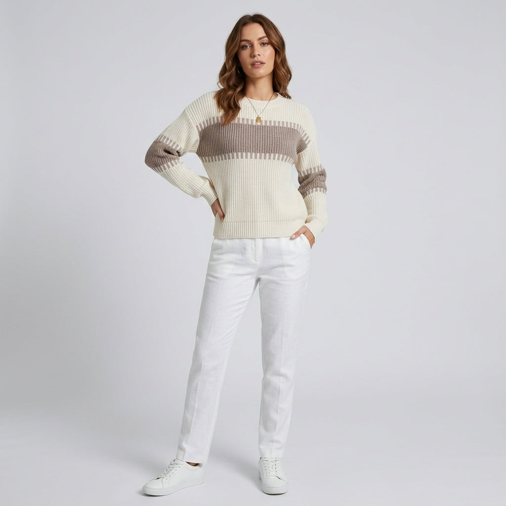 Vaelina | Pull rayé à épaules dénudées pour femme – manches longues