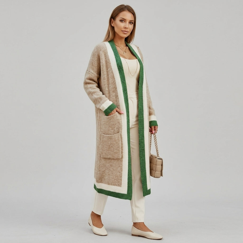 Nerissa | Cardigan long pour femme – Ouvert sur le devant, manches longues