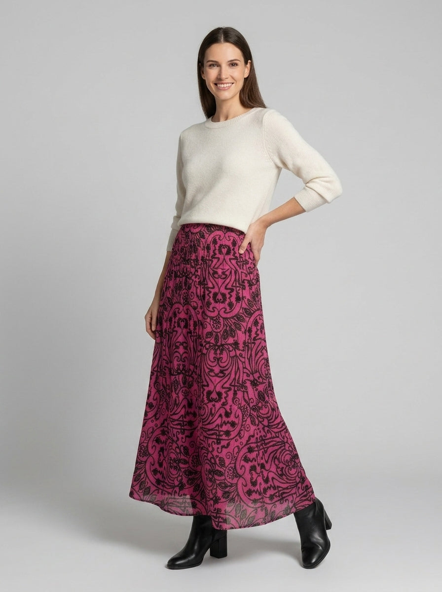 Alveria | Jupe longue fluide pour femme – Jupe longue taille haute, coupe trapèze