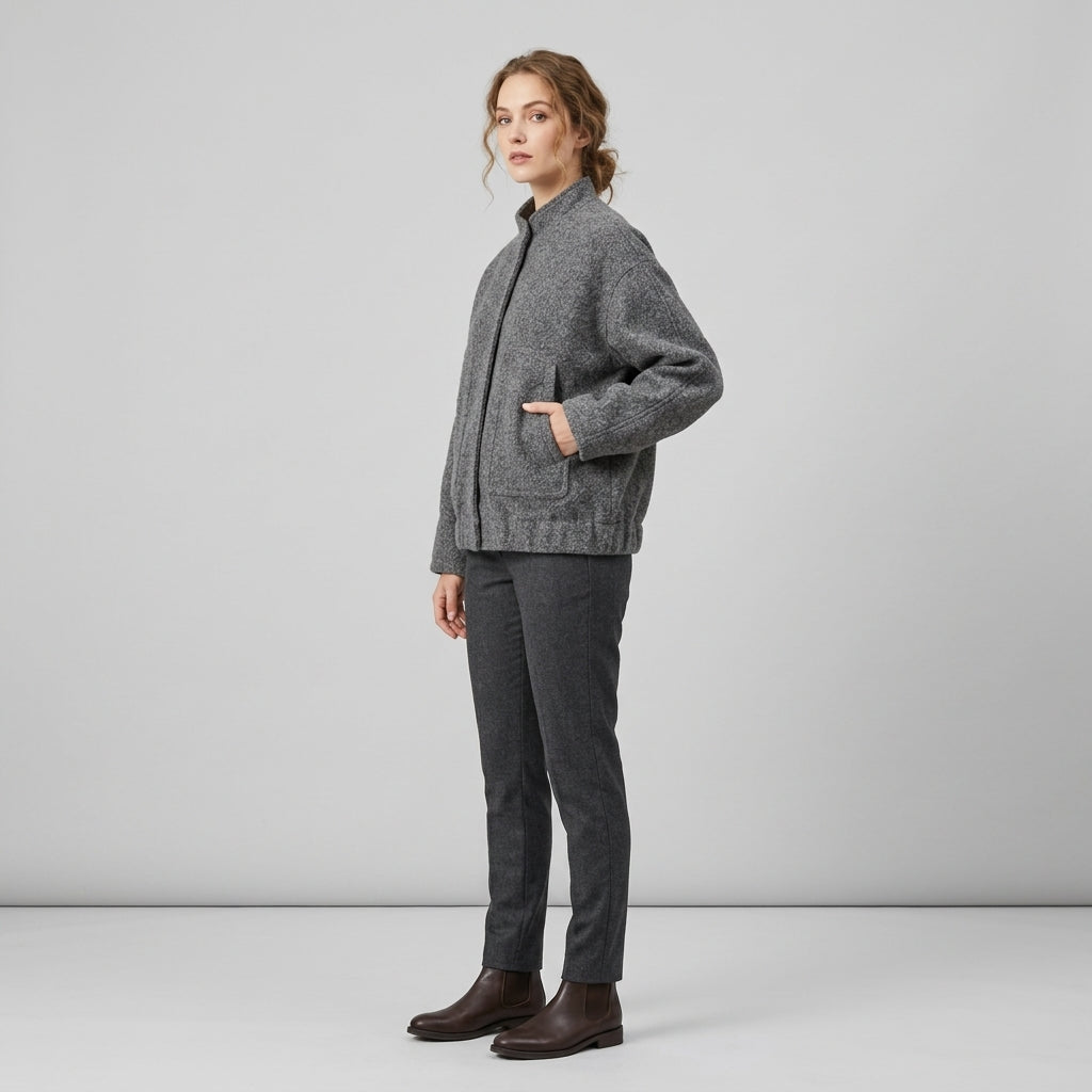 Vania | Veste oversize pour femme – Col côtelé, fermeture zippée