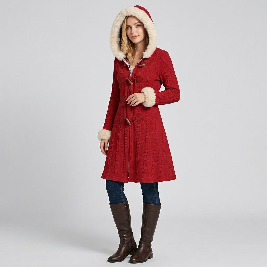 Nyxara | Manteau à capuche pour femme, motif écossais et patchwork – Fermeture à boutons sur le devant