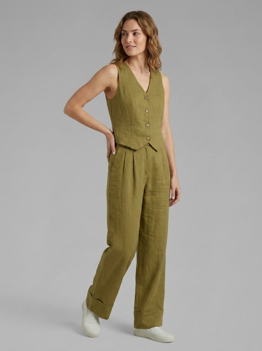 Faylinn | Ensemble 2 pièces chic et décontracté pour femme – Gilet à col en V et pantalon à jambes larges
