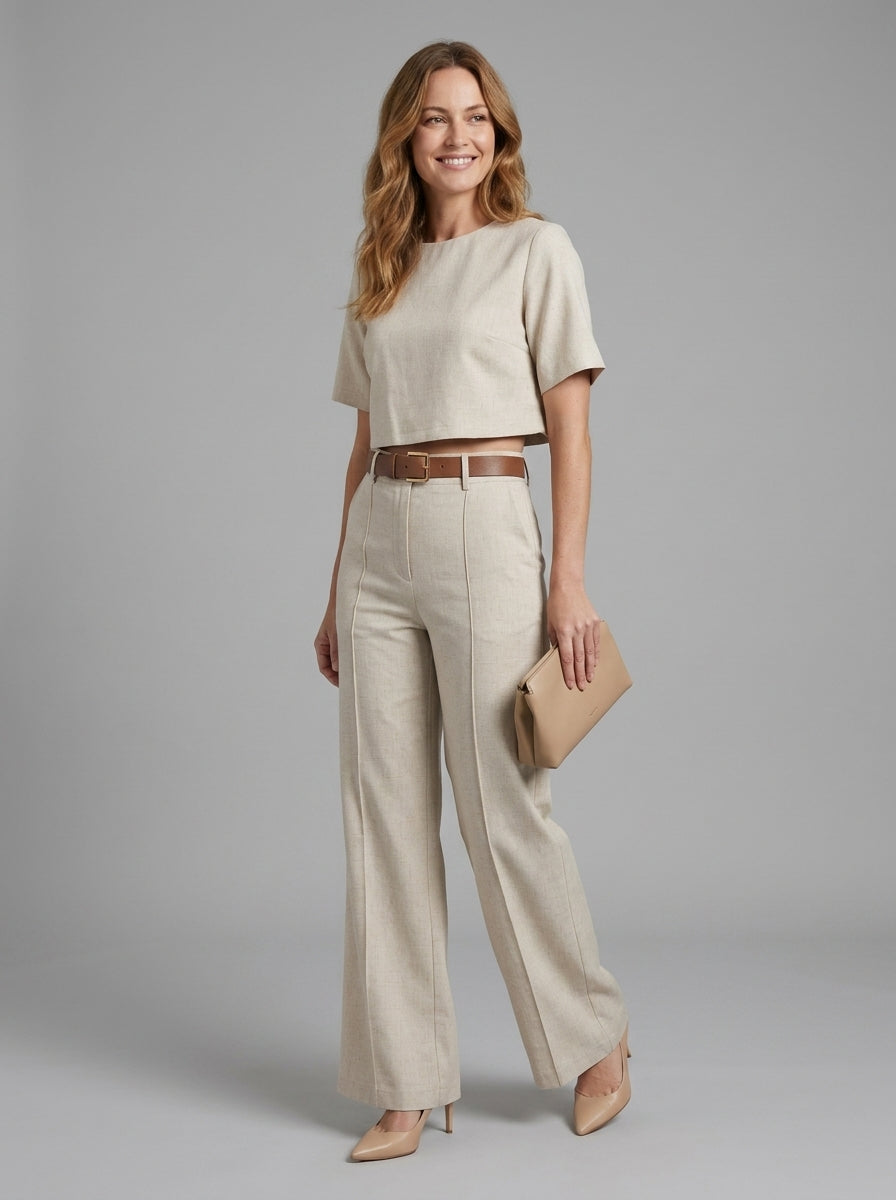 Bellara | Ensemble deux pièces pour femme – Haut à col rond et pantalon ample et décontracté