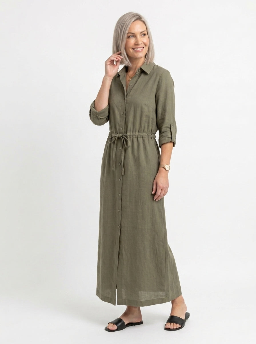 Briar | Robe-chemise longue pour femme – Robe à col boutonné et manches longues