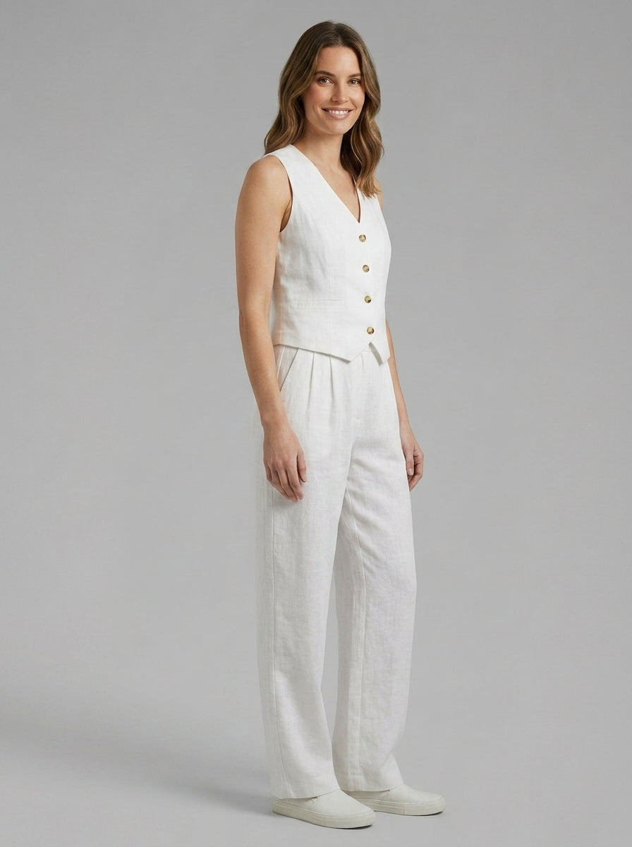 Ellis | Ensemble deux pièces pour femme – Gilet sans manches à encolure en V avec boutons et pantalon