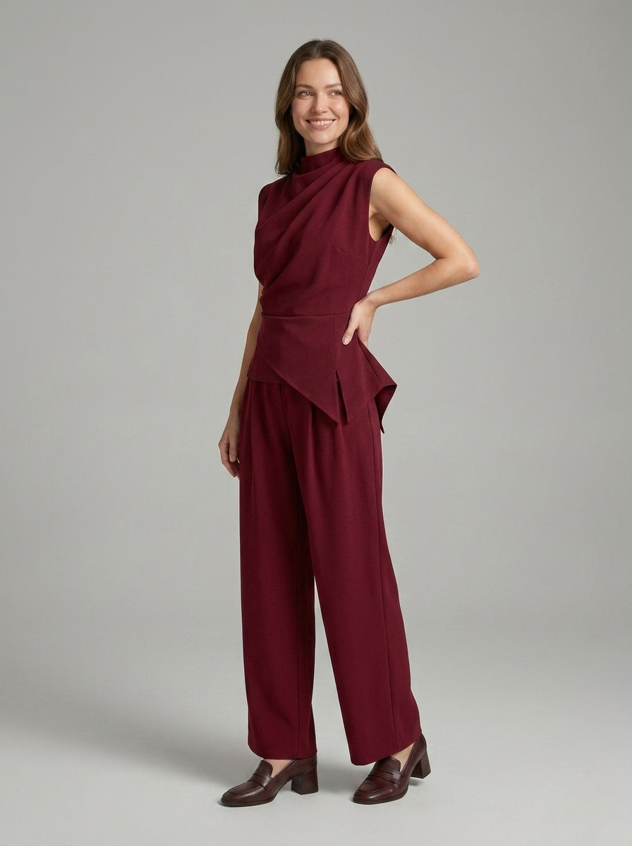 Lacey | Ensemble coordonné pour femme – Haut sans manches drapé et pantalon droit long, ensemble deux pièces confortable