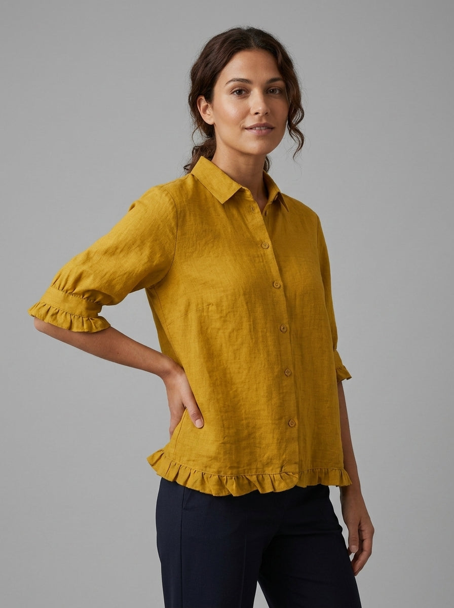 Kaisley | Chemisier décontracté boutonné pour femme avec col, manches courtes et coupe ample