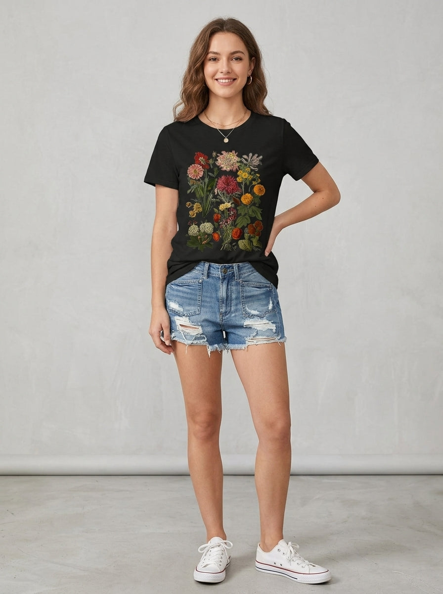 Azura | T-shirt floral vintage pour femme - Haut à manches courtes à imprimé rétro