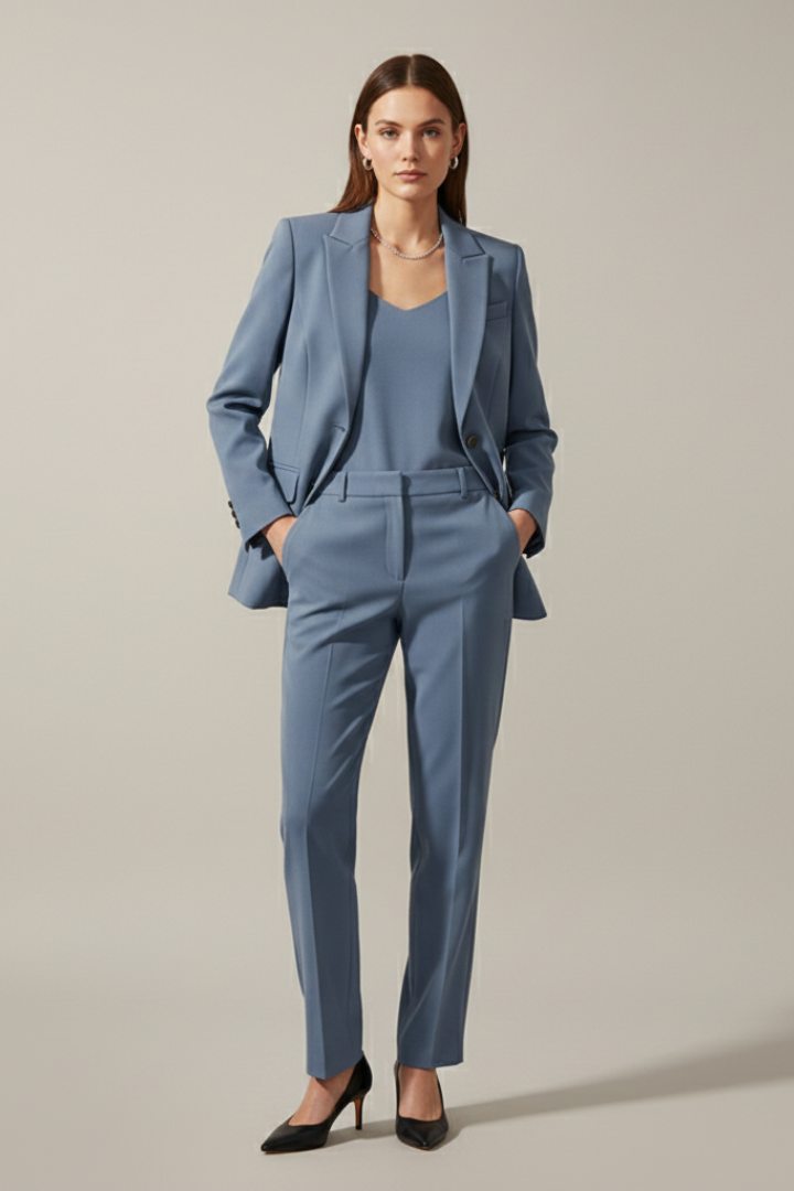 Oravelle | Ensemble tailleur pour femme – Blazer à revers crantés et pantalon droit