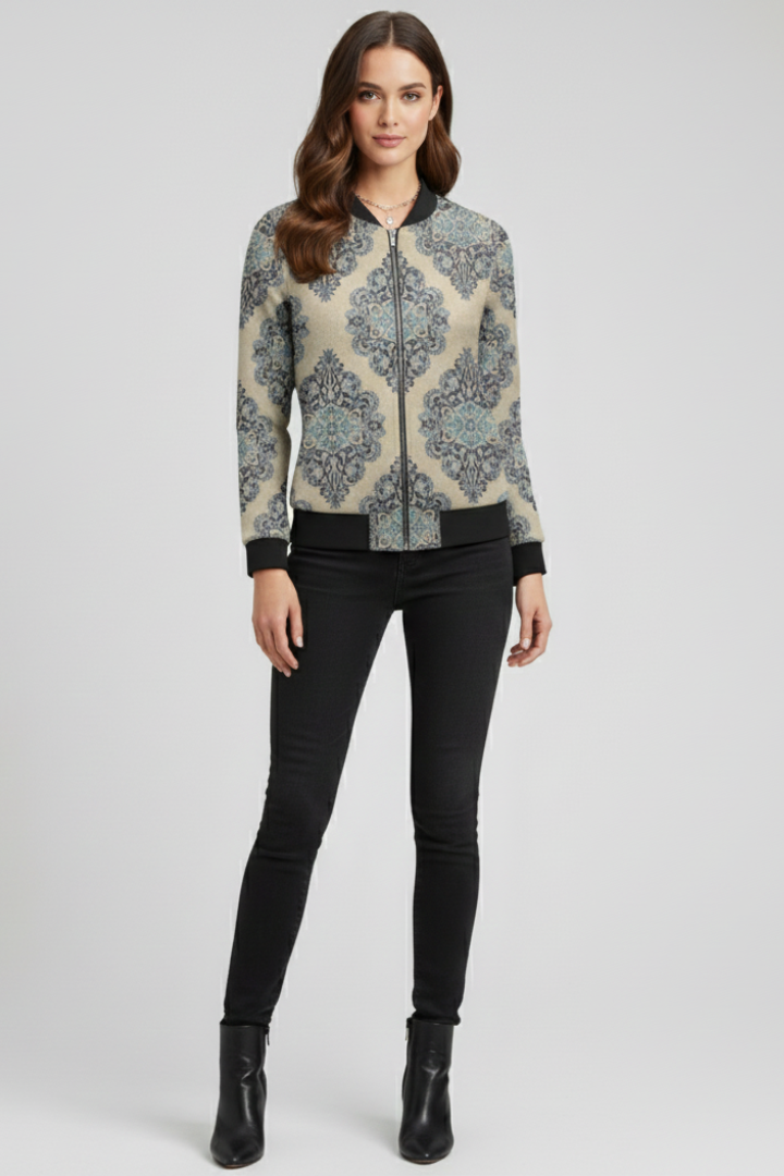 Celestina | Blouson bomber fleuri pour femme – Fermeture zippée, veste imprimée décontractée