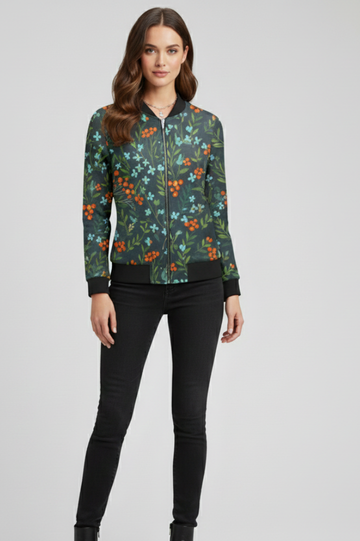 Celestina | Blouson bomber fleuri pour femme – Fermeture zippée, veste imprimée décontractée