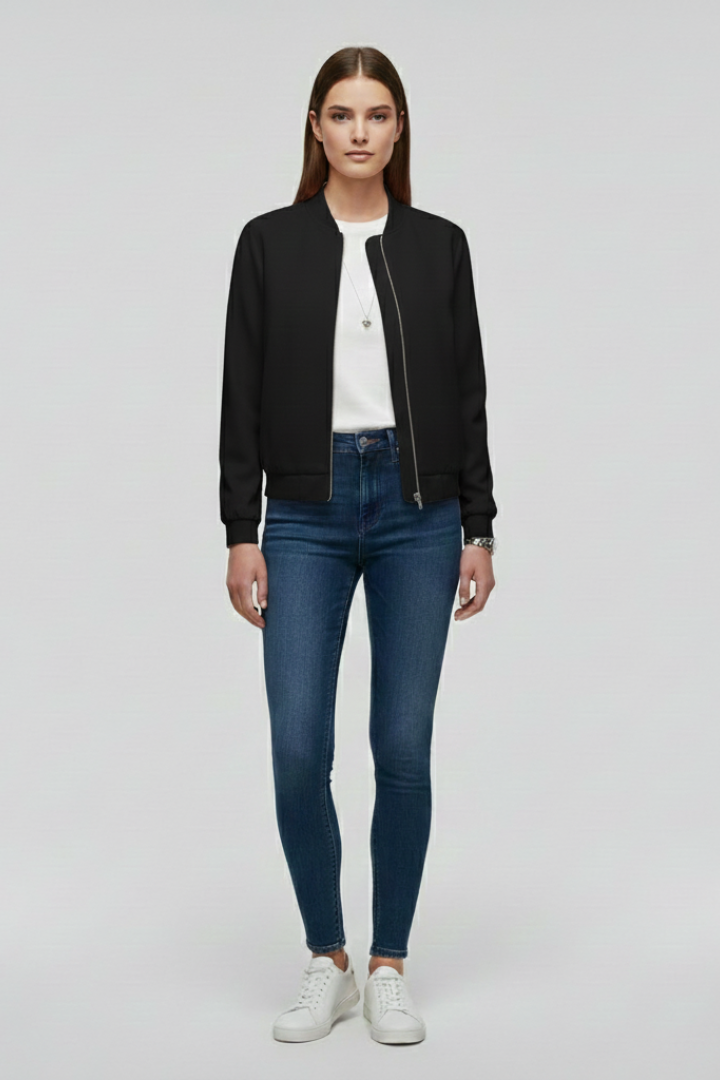 Jovara | Blouson aviateur pour femme avec fermeture éclair sur le devant et ourlet droit