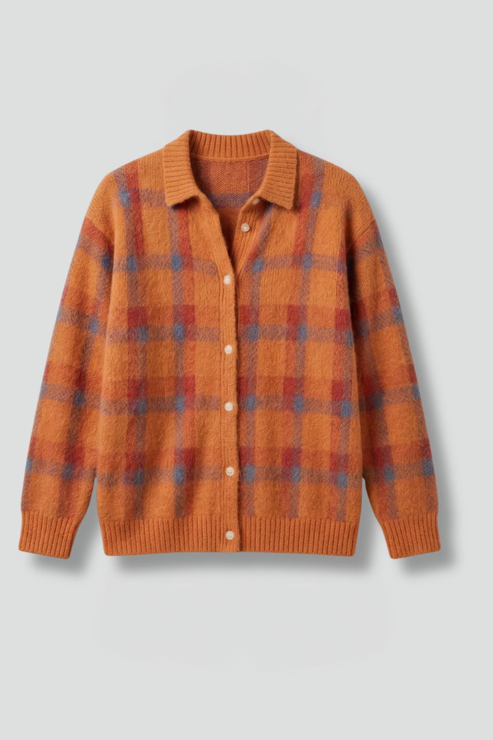 Alouette | Cardigan à carreaux pour femme – Boutonné sur le devant, manches longues