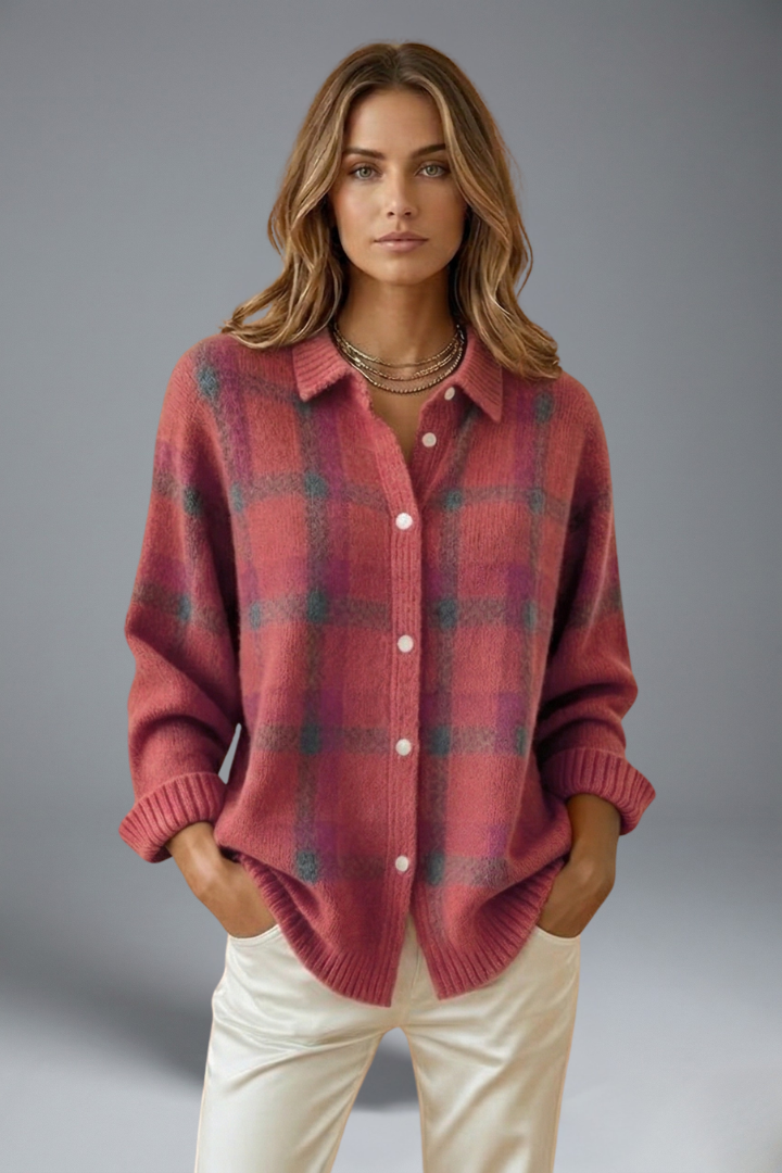 Alouette | Cardigan à carreaux pour femme – Boutonné sur le devant, manches longues