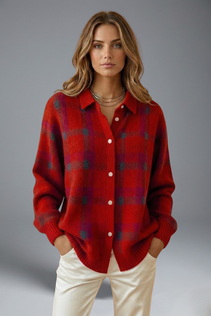 Alouette | Cardigan à carreaux pour femme – Boutonné sur le devant, manches longues