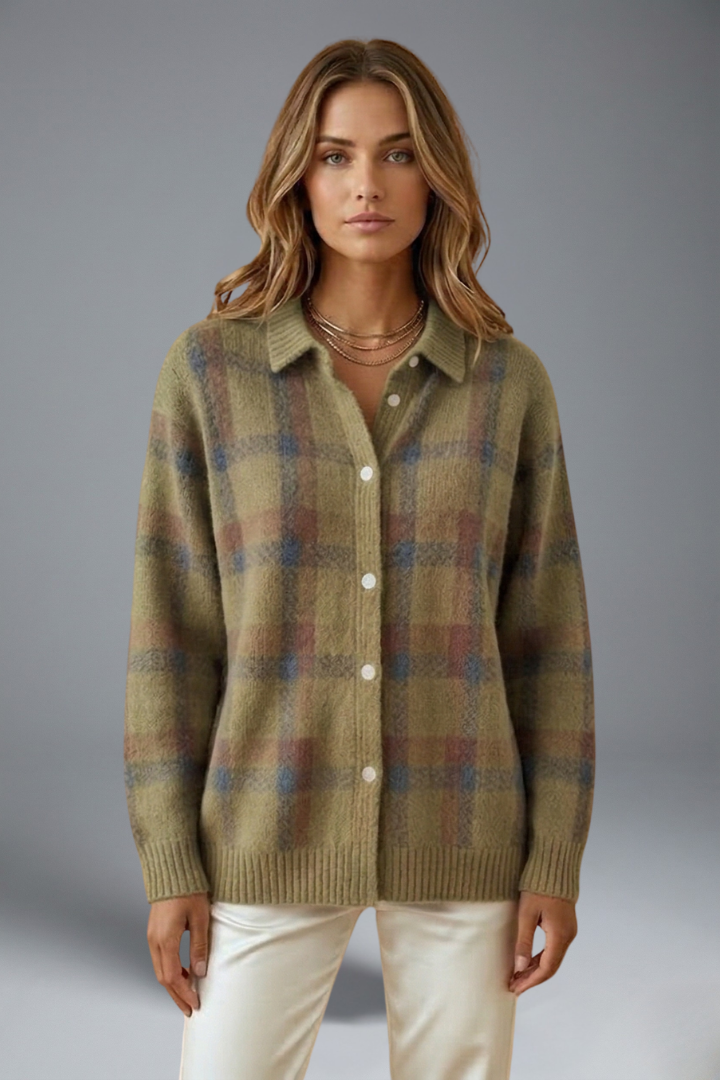 Alouette | Cardigan à carreaux pour femme – Boutonné sur le devant, manches longues
