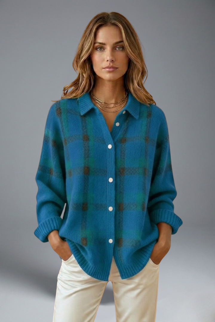 Alouette | Cardigan à carreaux pour femme – Boutonné sur le devant, manches longues