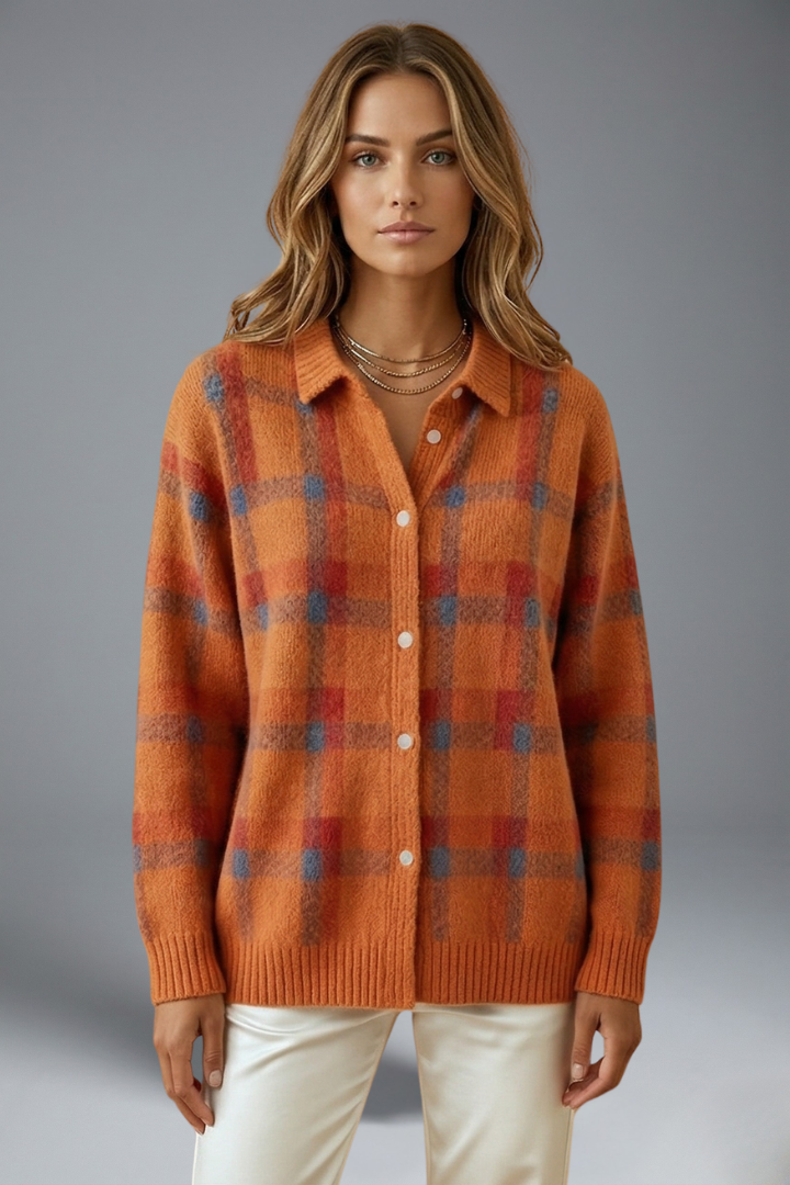 Alouette | Cardigan à carreaux pour femme – Boutonné sur le devant, manches longues