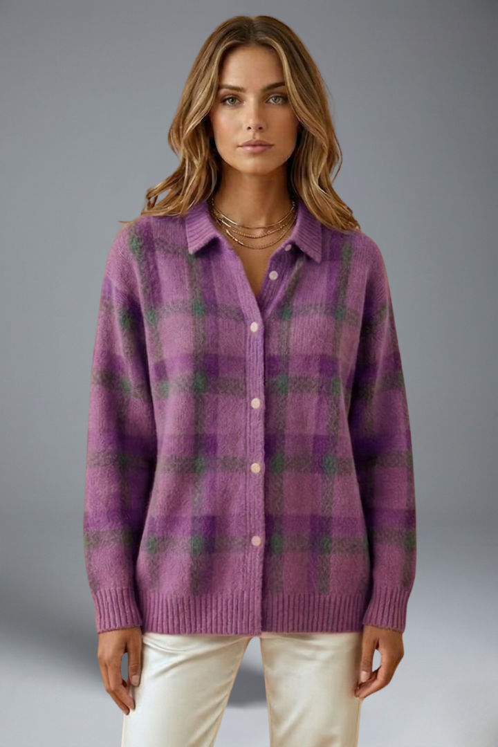 Alouette | Cardigan à carreaux pour femme – Boutonné sur le devant, manches longues