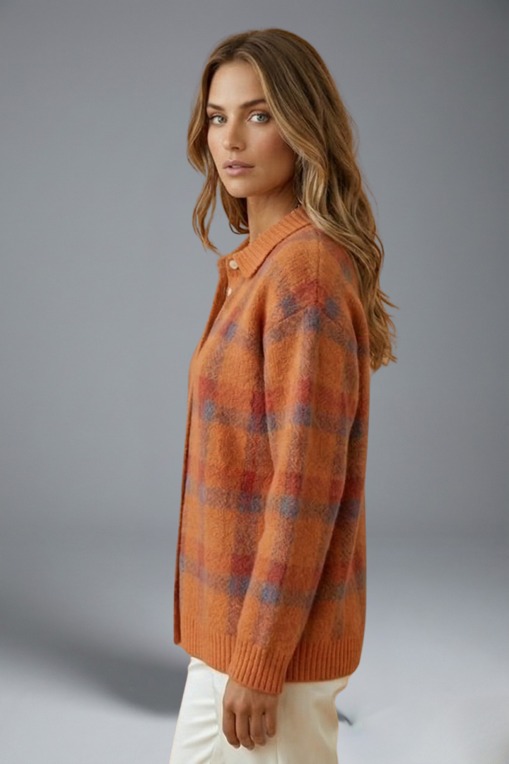 Alouette | Cardigan à carreaux pour femme – Boutonné sur le devant, manches longues