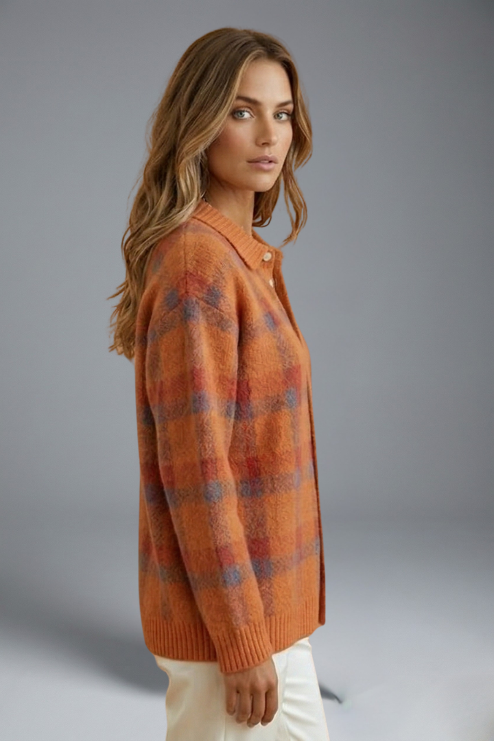 Alouette | Cardigan à carreaux pour femme – Boutonné sur le devant, manches longues